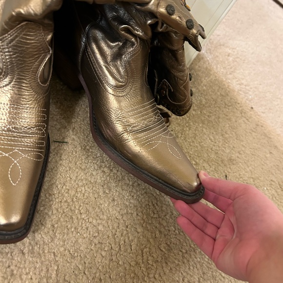 Steve Madden leather metallic gold stud detail slouch fringe cowgirl boots - Picture 9 of 13